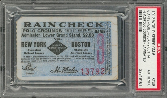 1912 World Series Game 6 Ticket Stub  (PSA)